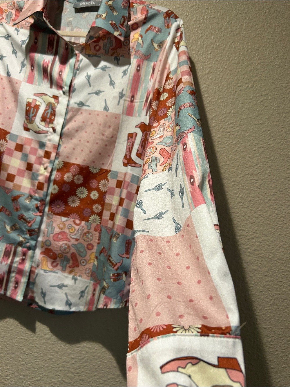 blue.b. Pink & Multi-Pattern Button-Up Blouse - Picture 3 of 5